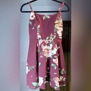 June & Ivy Floral Burgundy Dress with Lace Detail